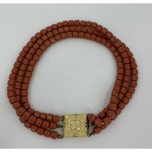 Vintage Cinnamon Glass Bead 3 Strand Choker Necklace Stretch